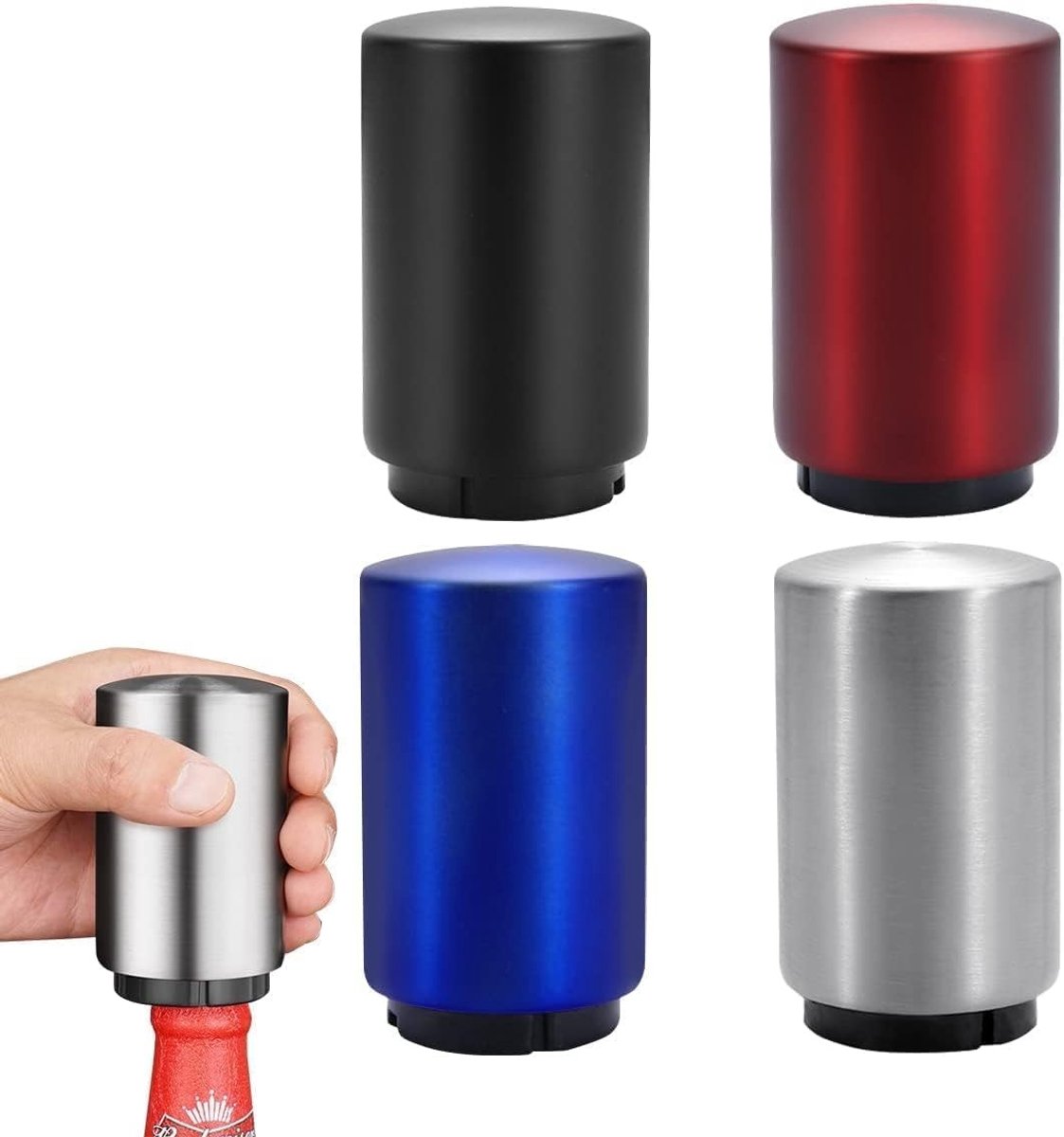 Dailygoods- Automatische Flesopener - 4 Stuks - Roestvrij Staal - Push-Down/Opener - Magnetisch - Perfect Design - Goede Grip - Flessenopener