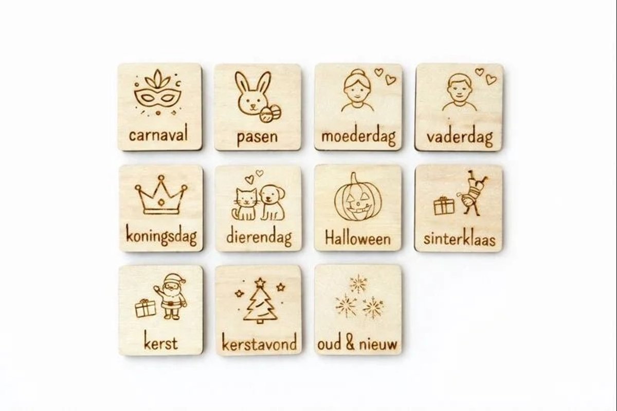 Weekplanner - uitbreidingsset Feestdagen - houten weekplanner - planning kinderen - weekplanning - Feestdagen - Kerst - Sinterklaas - Pasen - Moederdag - Vaderdag - Dierendag - Halloween - Carnaval