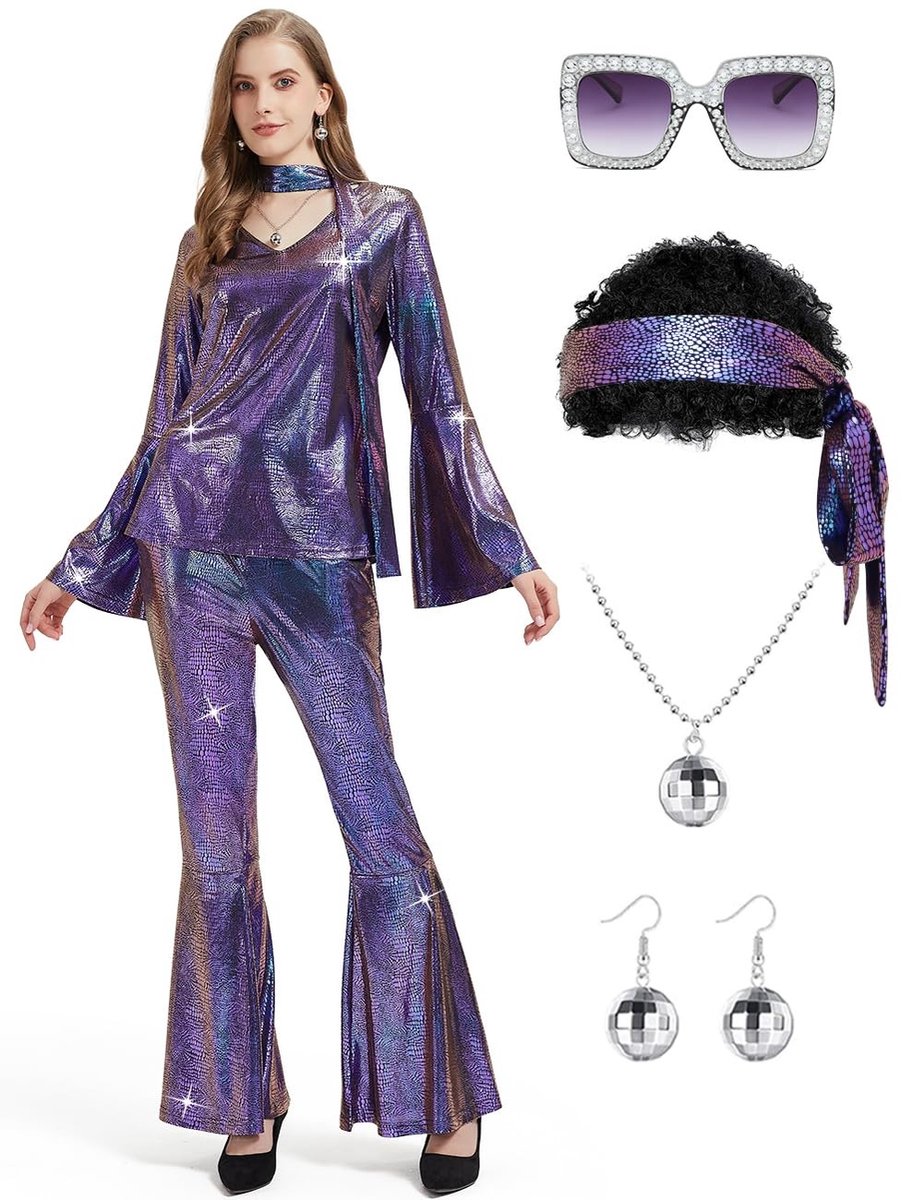 Dailygoods- Discokostuum Dames - Jaren '70 Outfit - Feest Outfit - Halloween Kostuum - Psychedelische Print - 5 Maten S tot 2XL - Feestoutfit