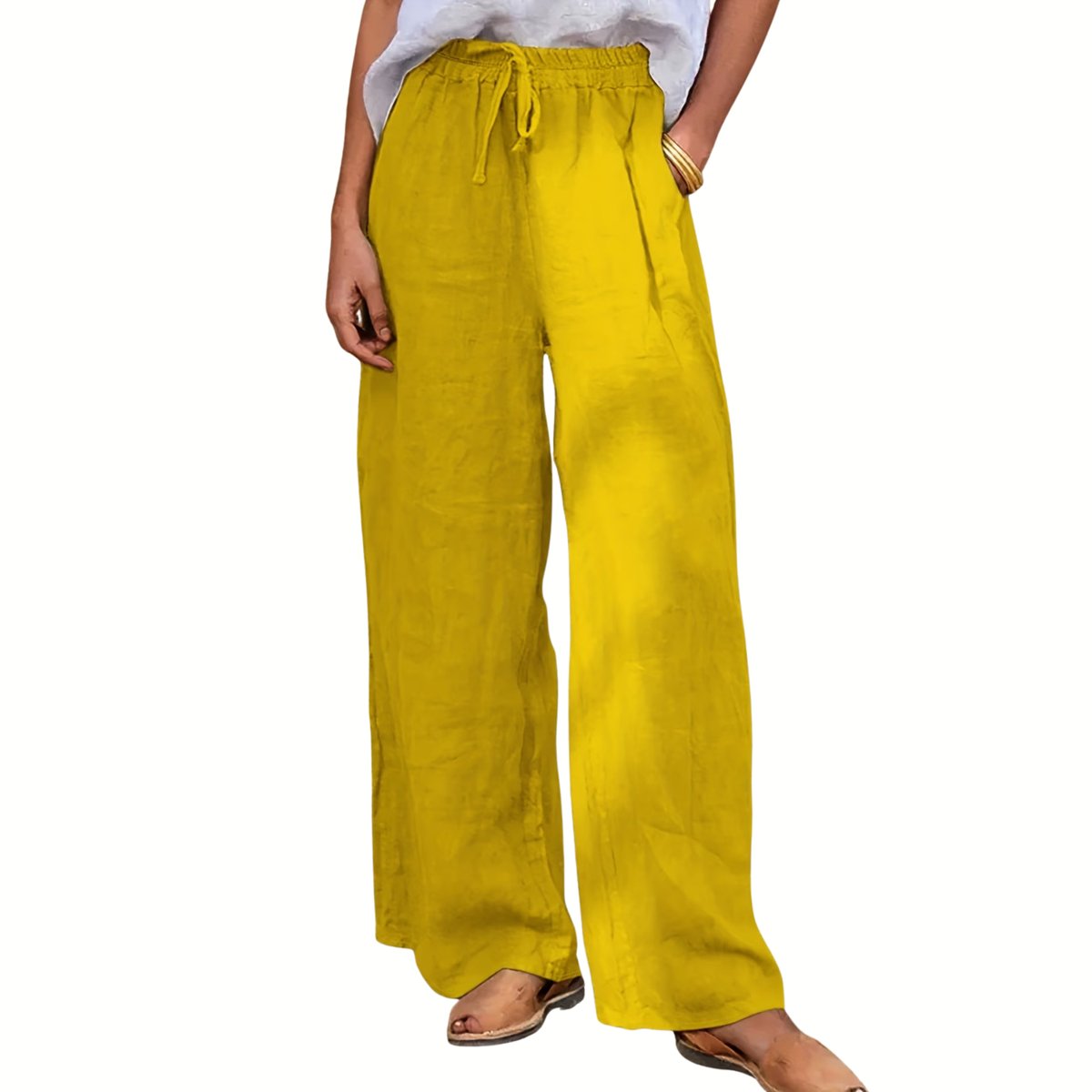 Currero Linnen Broek Dames - Zomerbroek - Volwassenen - Lange Broek - Pantalon - Strandbroek - Zomer - Ibiza Stijl - Kurkuma S