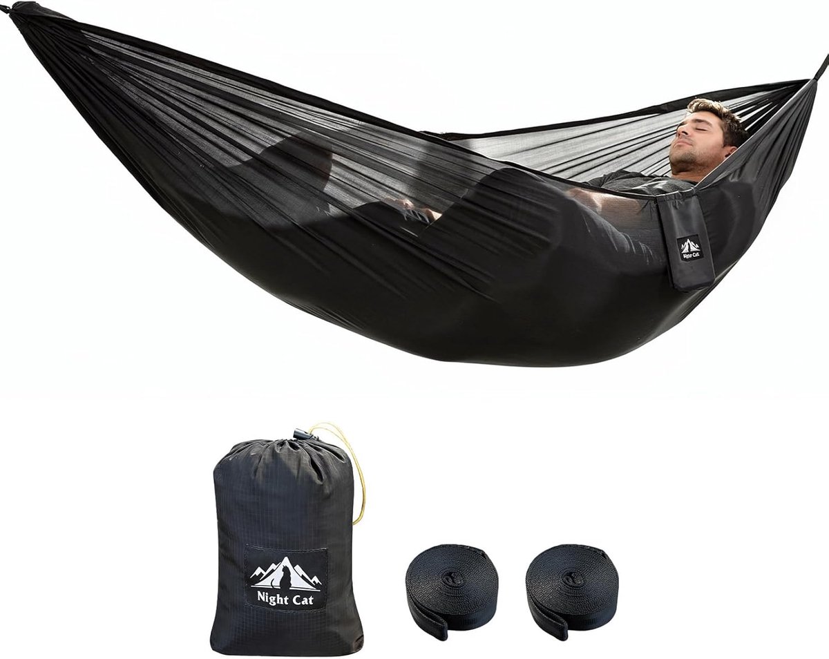 Night Cat Kampeer Hangmat Outdoor: Ultralichte Hangmat XXL voor 1 Persoon Licht Klein Pakformaat voor Reis Tuin en Bos