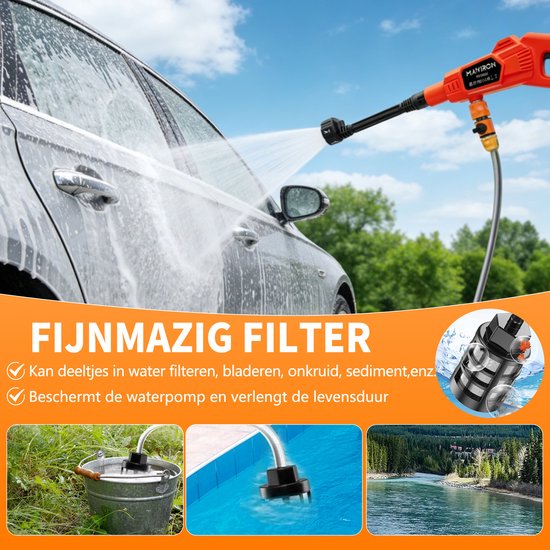 18V draadloze hogedrukreiniger - 1000 PSI, 6-in-1 sproeikop, 5 meter slang - voor terras, auto, schutting en veranda — afbeelding 4