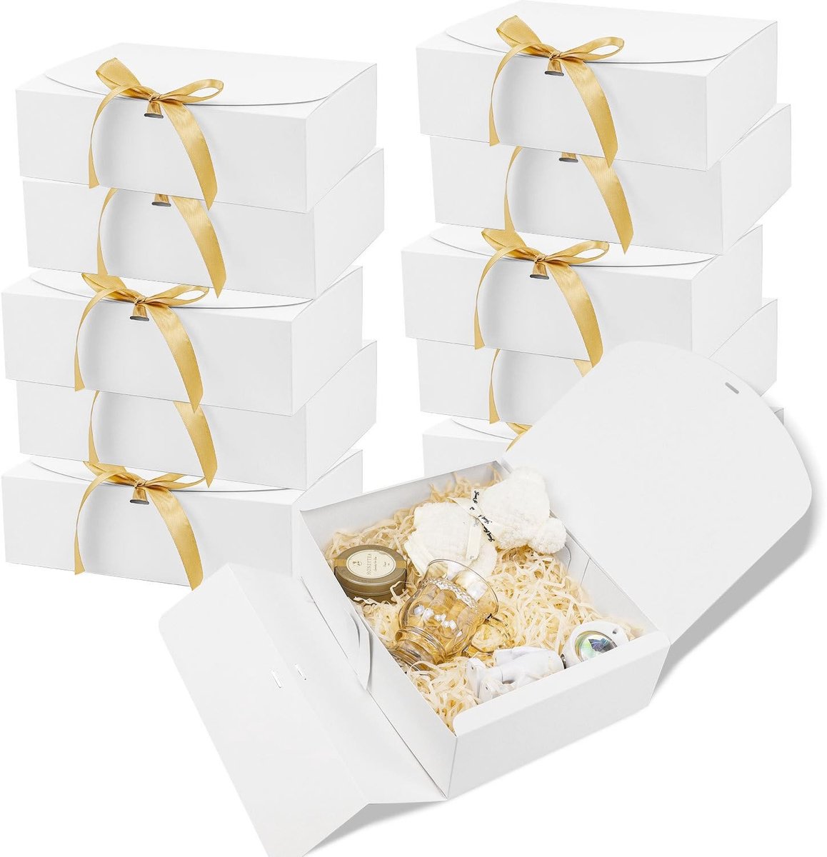 Dailygoods- Geschenkdoos met deksel - 12 stuks - 27 x 20 x 8 cm - Wit/Roze - Geschikt voor Bruidsmeisjes - Grote Presentatieverpakking - Cadeauverpakking