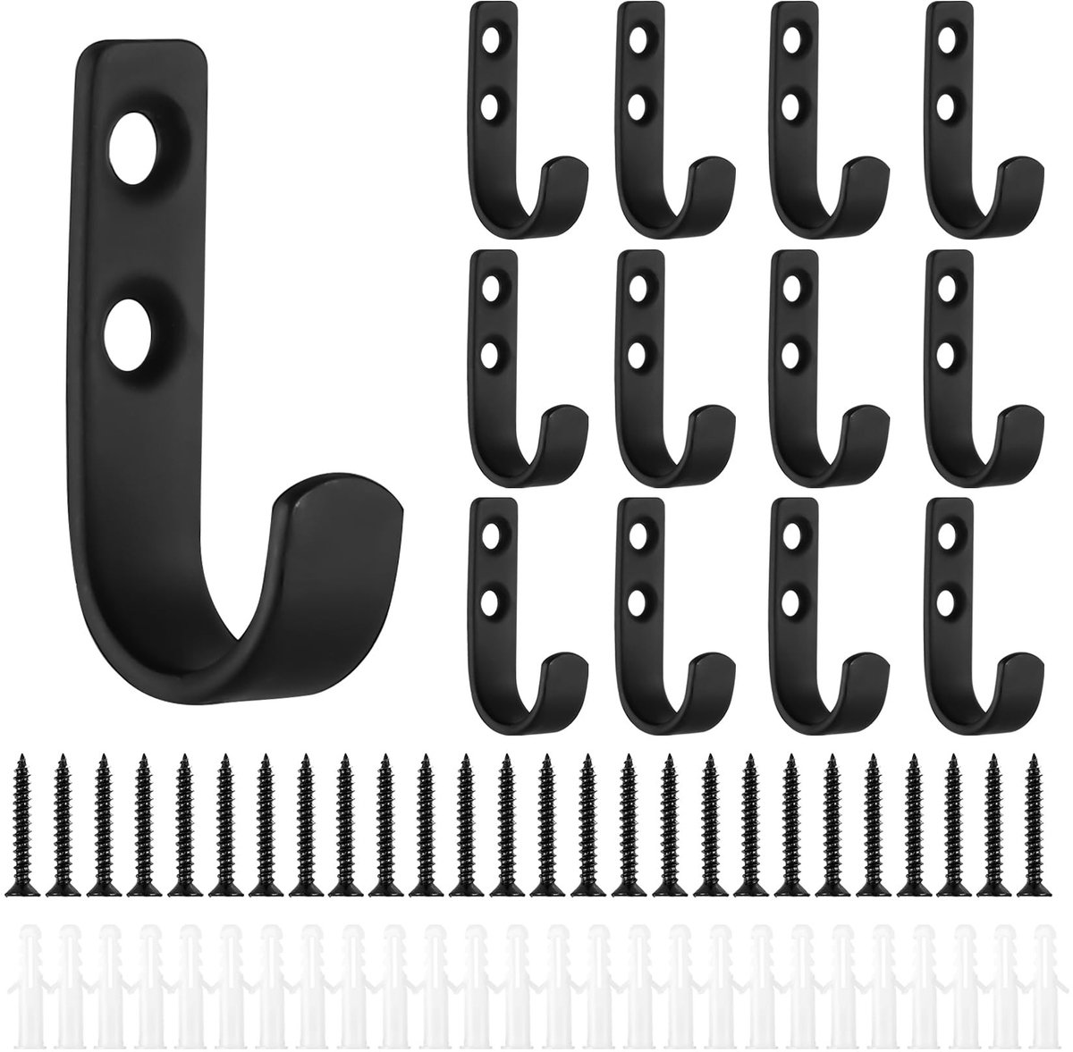 Dailygoods- Wieszak 13 Stuks - Zwarte Wandhaken - Duurzaam Staal - Handdoek/Jack Haken - Makkelijk te Monteren - Ruimtebesparend - Haakjes