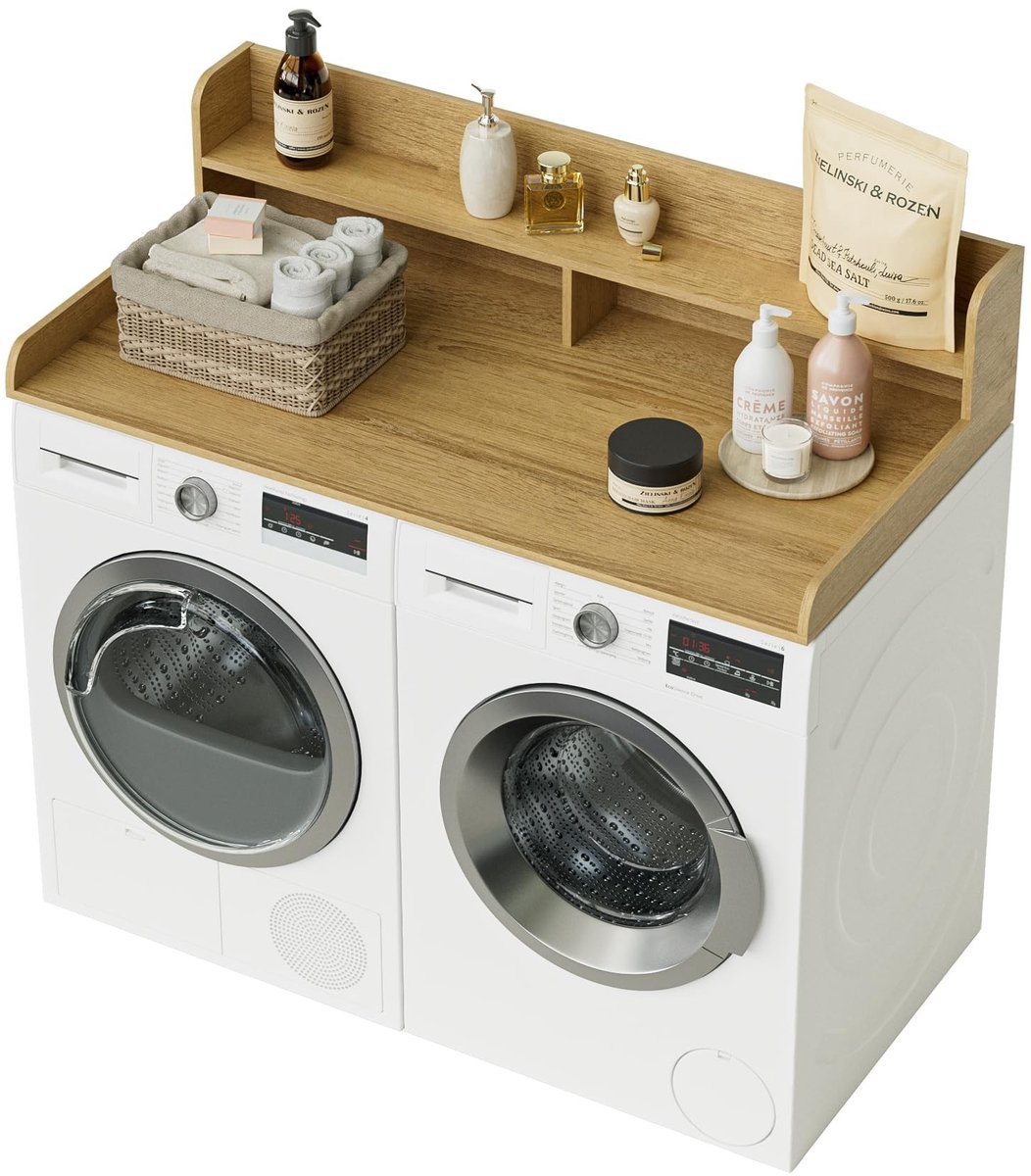 Dailygoods- Werkblad 2-traps - Wasmachine/Droger - Houten - Opbergruimte - Eiken - 137x70x30,2 cm - Aanrechtblad