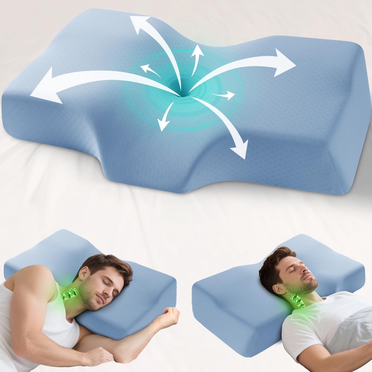 Dailygoods- Hoofdkussen ergonomisch - Traagschuim - Nek- en schouderpijnkussen - Verkoelend slaapkussen - Zijslaapkussen - Optimale ondersteuning