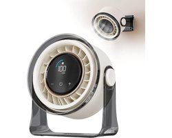 MERTTURM Oplaadbare USB Bureauventilator, Kleine Draagbare Stille Tafelventilator met 100 Snelheden, 360° Rotatie, Wandmontage, LED-display voor Slaapkamer, Thuis, Kantoor, Reizen (Wit)