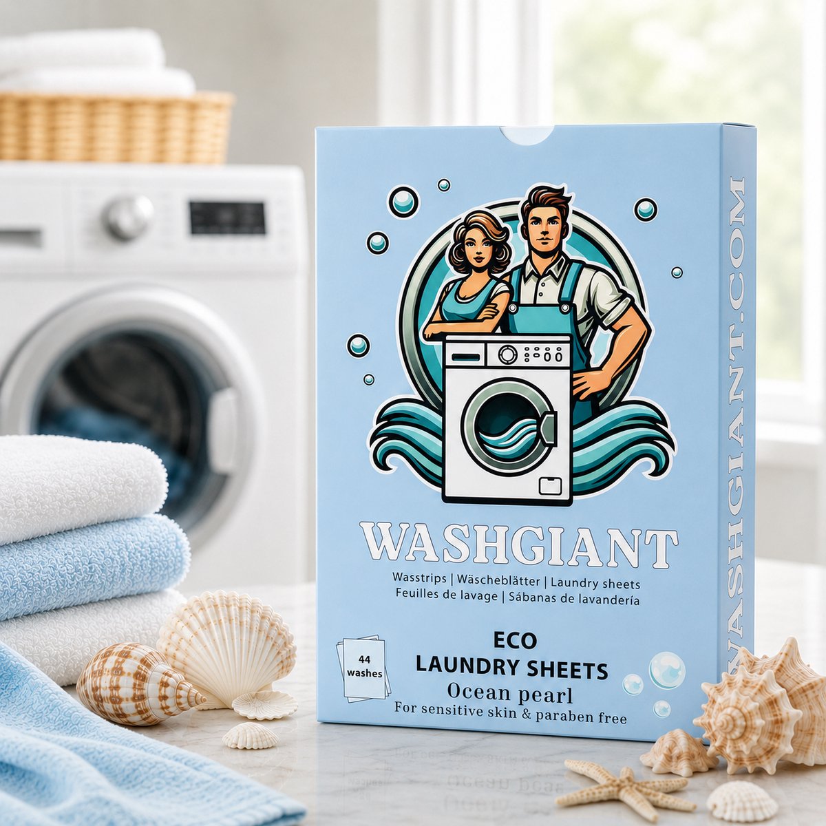 Washgiant Wasstrips Ocean Pearl – Fris Geurende Wasmiddeldoekjes - Microplasticvrij Wasmiddel – 44 Wasbeurten