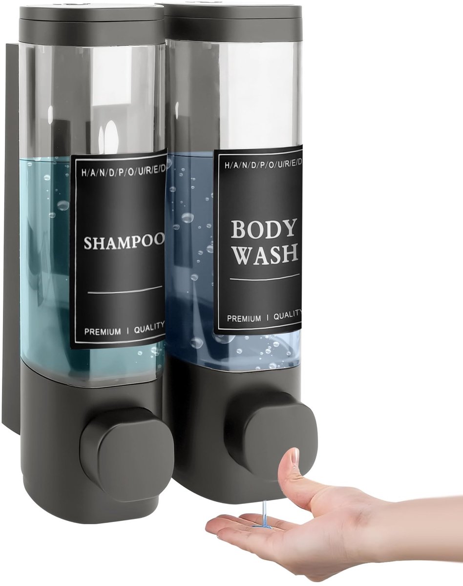 Dailygoods- Zeepdispenser Wandmontage 2 Kamers - Douchegel/Handwasmiddel Dispenser - 300ML - ABS - Geschikt voor Badkamer/Keuken - Vloeibare Dispenser