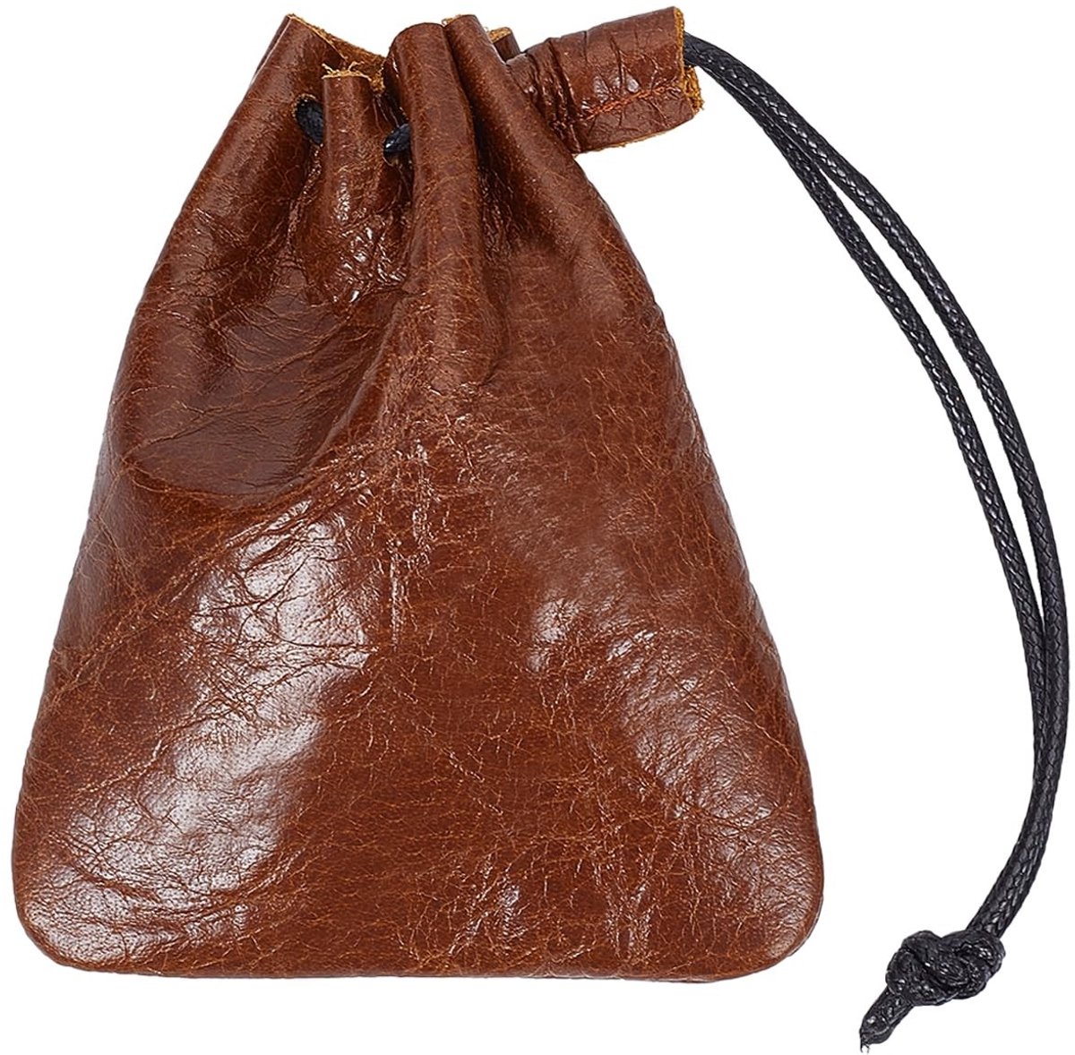 Dailygoods- Opbergtas Waterdicht - Leren Tas met Trekkoord - Sieradenzakje - Vintage Esthetiek - 12,2 x 10,5 cm - Koffieleer - Sieradentas