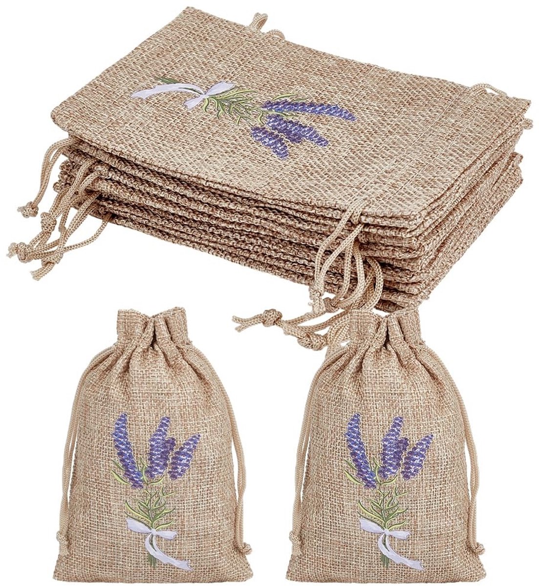 Dailygoods- Lavendelzakken 16 stuks - Jute zakken met trekkoord - 15x10cm - Lege zakjes voor kruiden/sieraden - Praktisch voor thuis/reis - Sachet