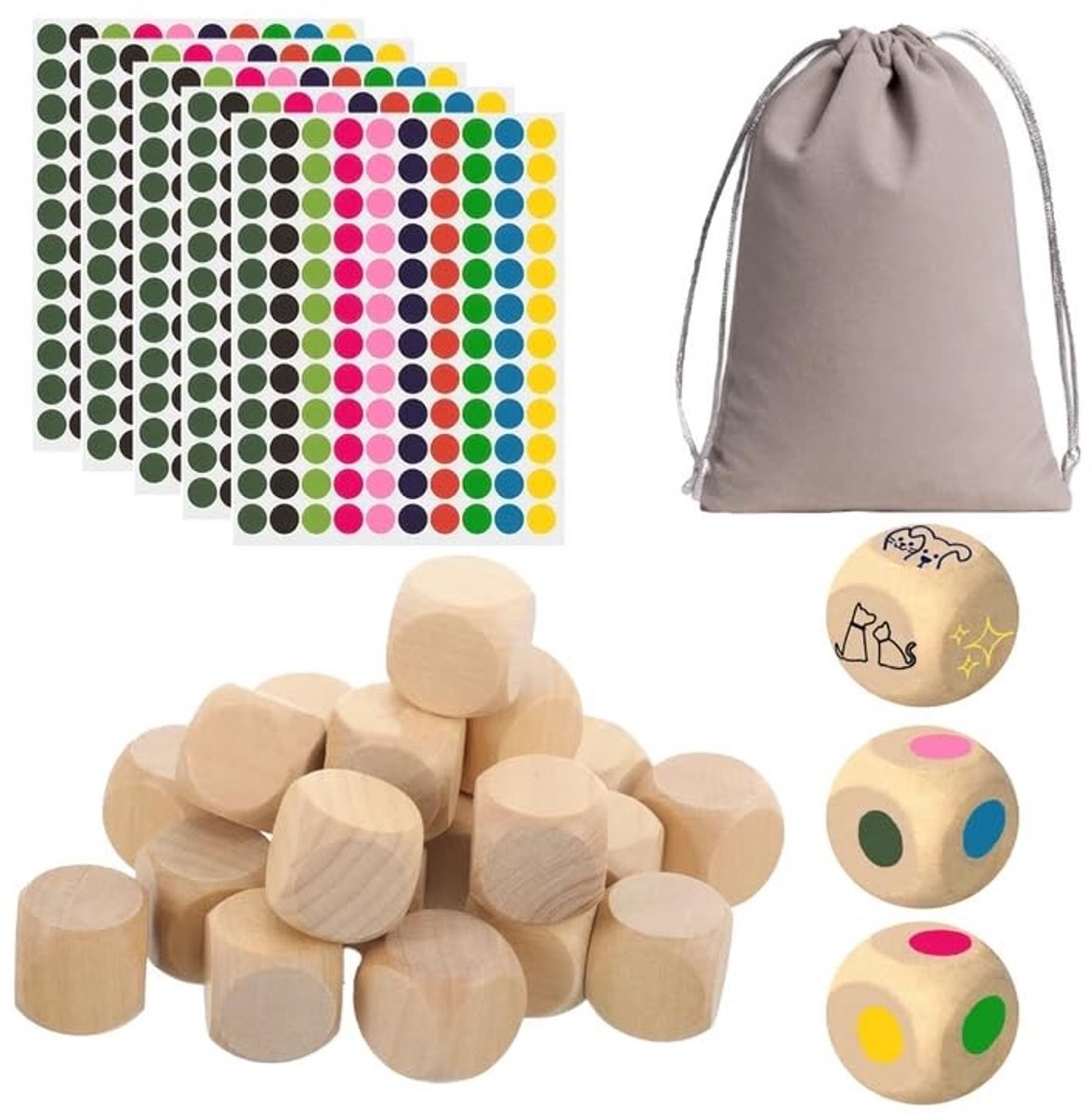 Dailygoods - 30 Stuks Ongeverfde Houten Dobbelstenen voor DIY Projecten