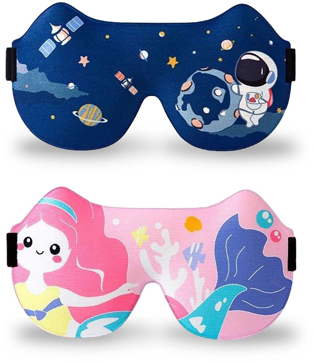 Dailygoods- Slaapmasker Kind - 3D-Oogmasker - 2 Stuks - Verstelbare Hoofdband - Zacht Polyester - Ademend en Lichtgewicht