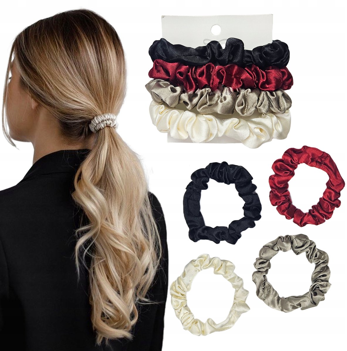 Set van 4 Rode Mini Scrunchies Haarbandjes - Elastisch, 7cm