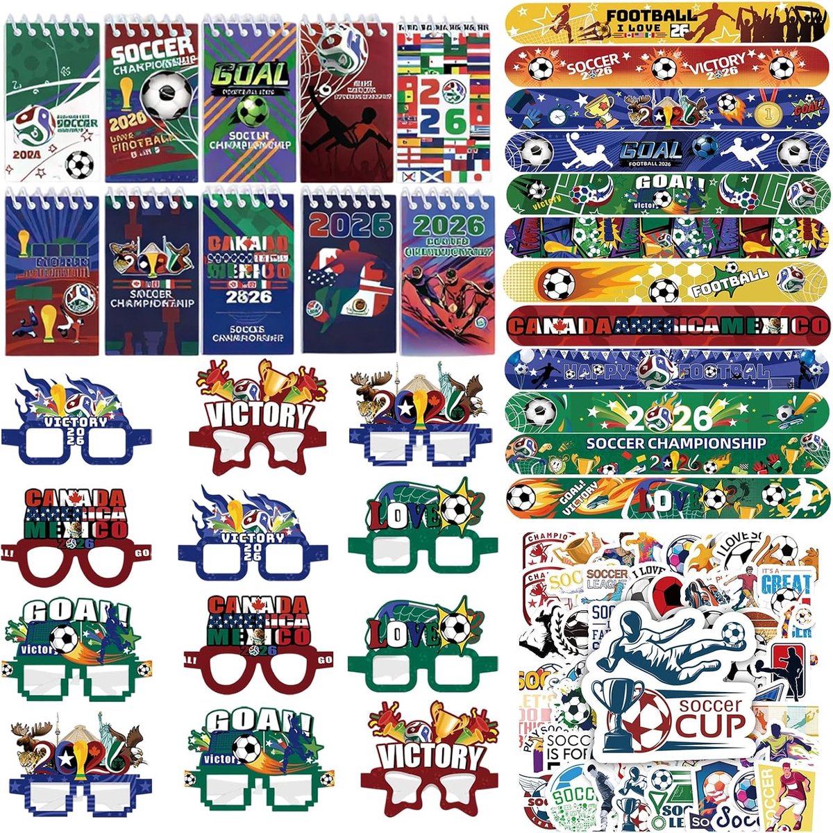 Voetbalfeestcadeauset 84 stuks - Voetbaldecoratie - Inclusief armbanden, bril en stickers - m-winkel