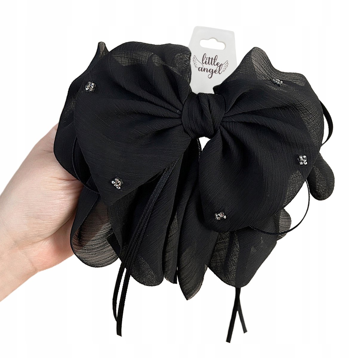 Chique Zwarte Strik Haarclip met Versieringen - 15cm