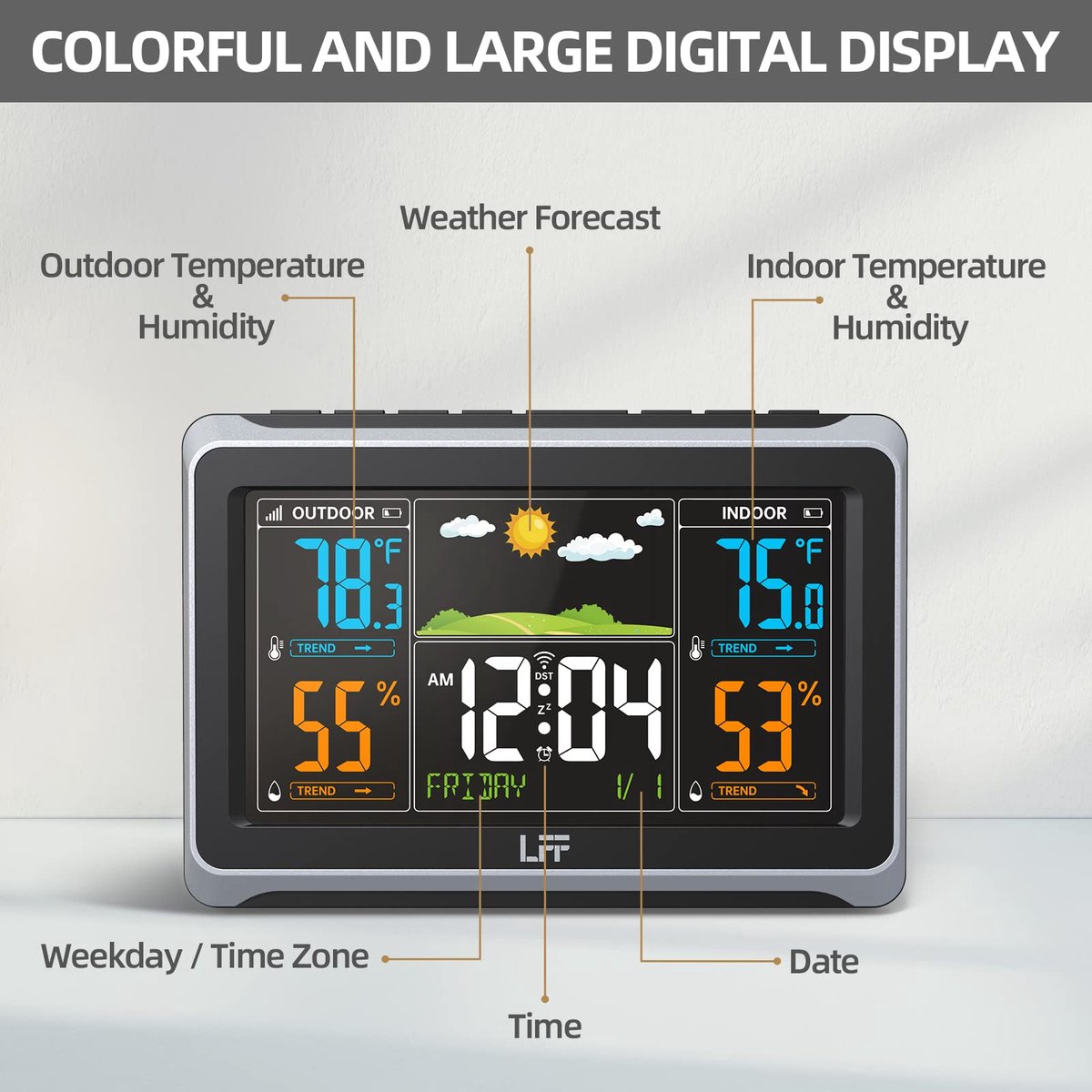 Draadloos weerstation - digitale thermometer met buitensensor - luchtvochtigheid en barometer - ShopVlot
