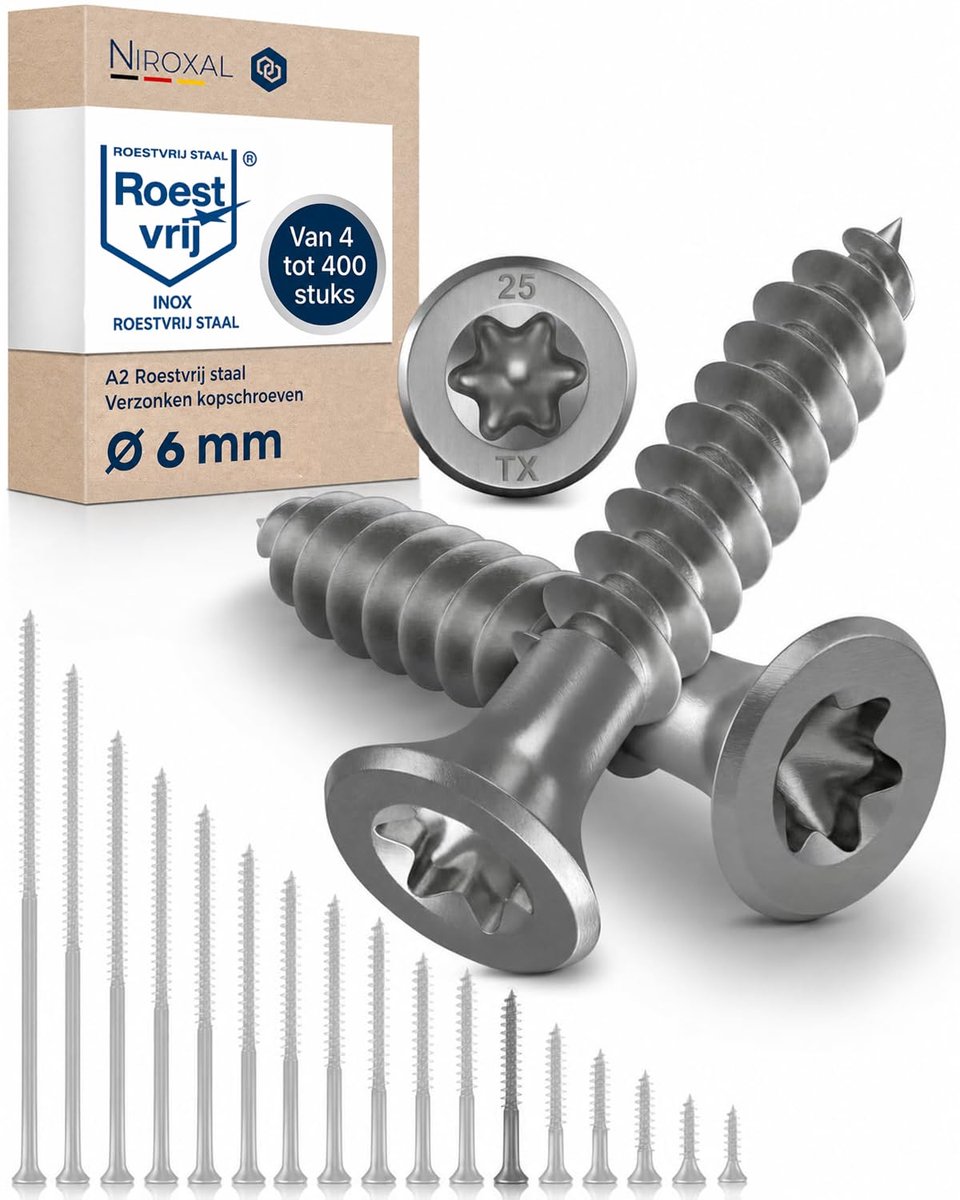 TORX schroeven 6x45 mm - V2A roestvrij staal - verzonken kop - ideaal voor houtconstructies - ShopVlot