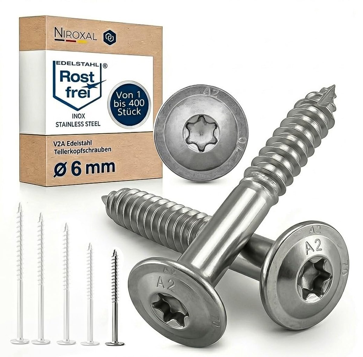 Houtschroeven 6x50 mm - RVS A2 met snijpunt - ETA goedgekeurd - ideaal voor houten constructies - ShopVlot