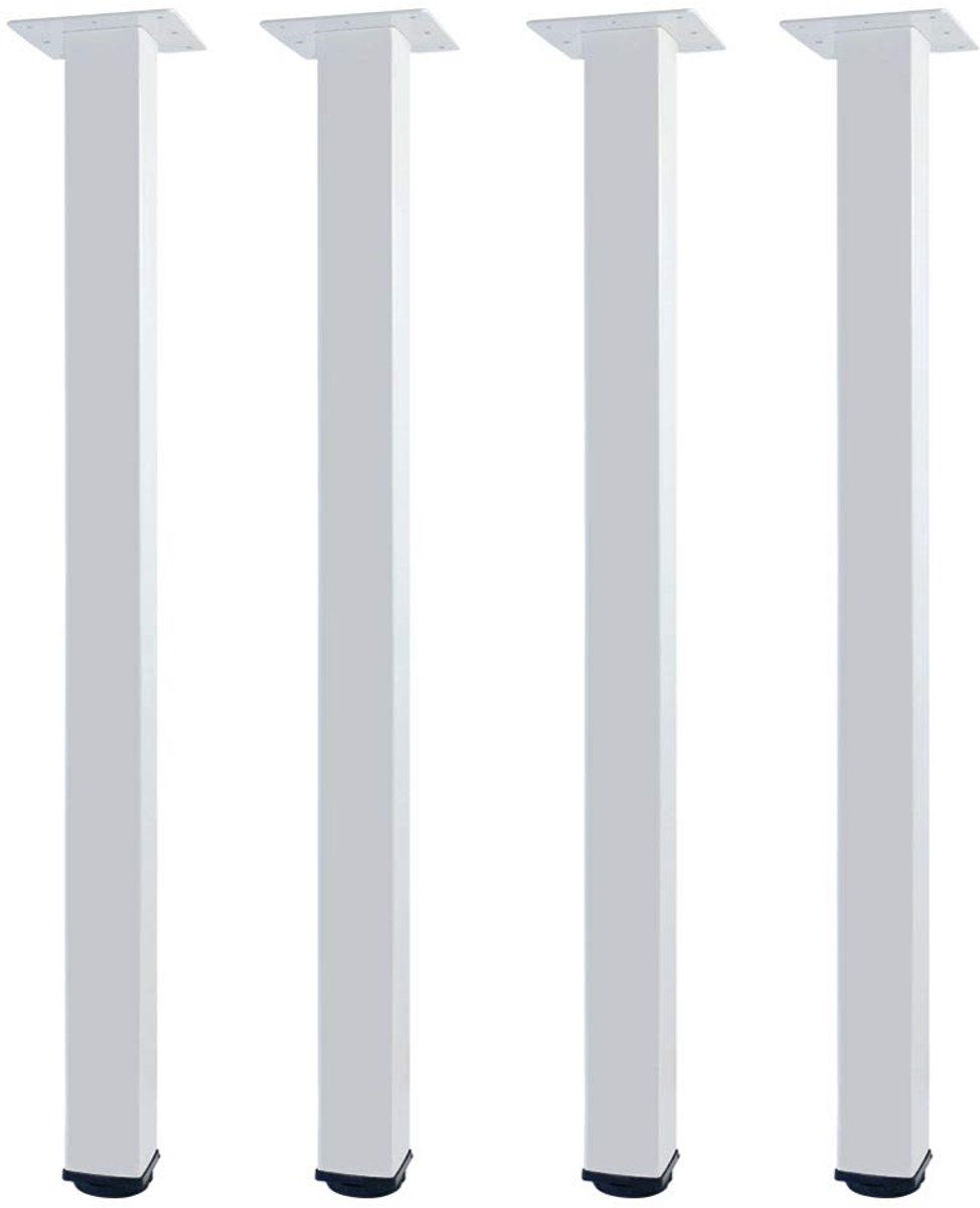 Famanu – Verstelbare metalen meubelpoten set van 4, vierkant profiel 50 x 50 mm, hoogte 75 cm, DIY tafelpoten voor kantoor en meubels, wit