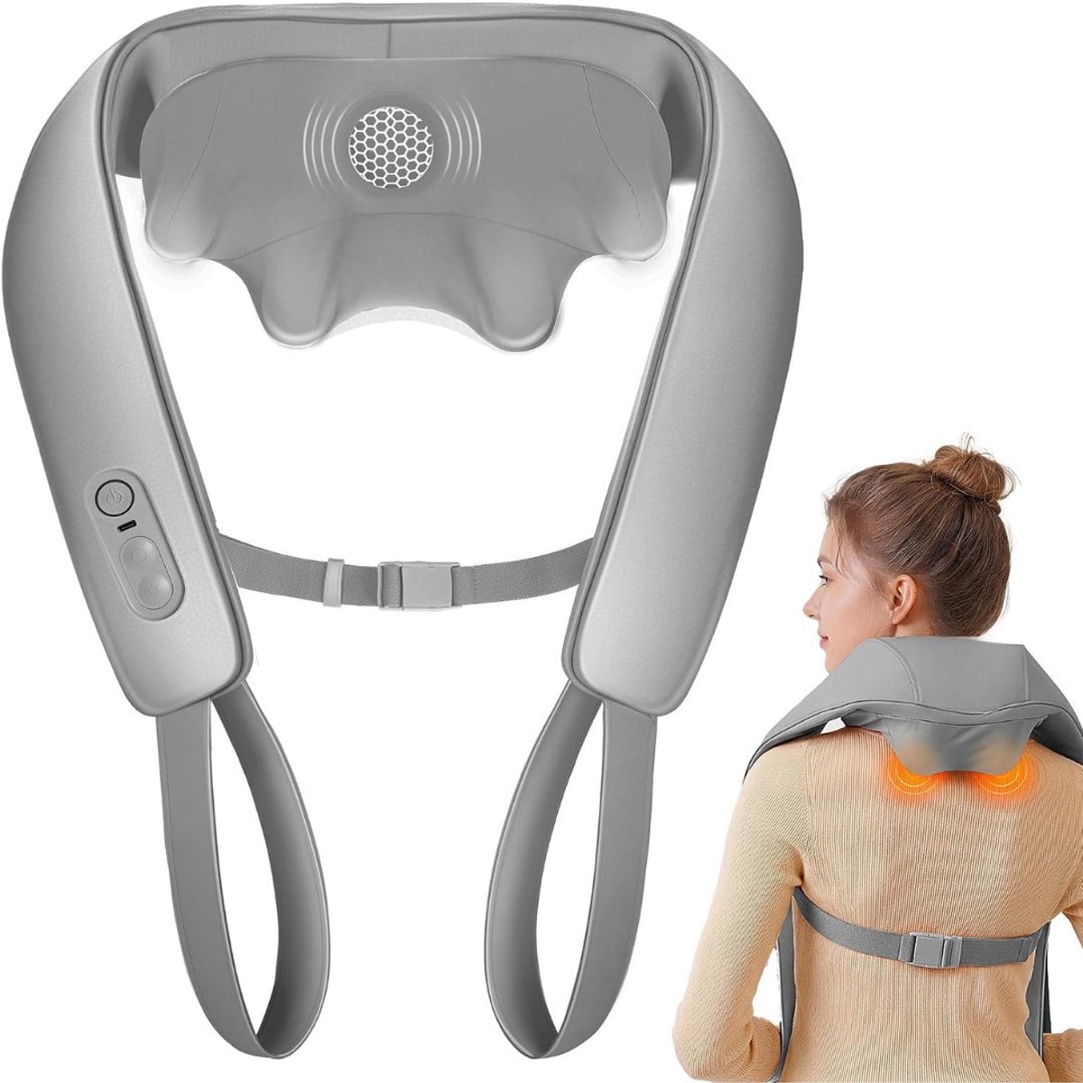 JCP® Nekmassage Apperaat - Nekmassage Apparaat Draadloos - Elektrisch Nekmassage Apparaat - Grijs - 31cm x 22cm x 10cm
