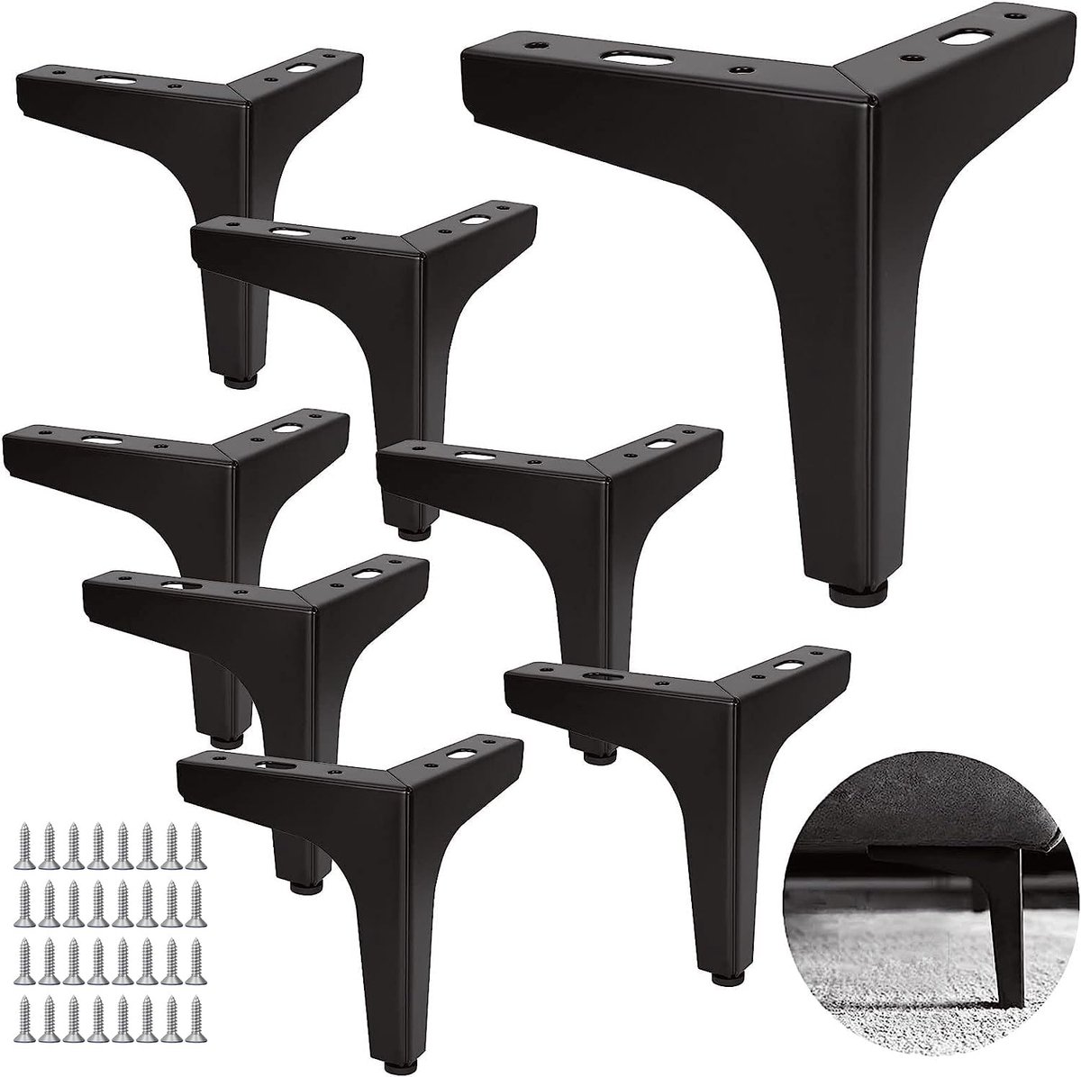 Famanu – Set van 8 metalen meubelpoten, zwart, 13 cm hoog, ideaal voor meubels