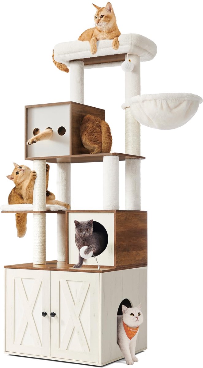 Famanu – Kattenboom met kattenbak en krabpaal, hoogte 180 cm