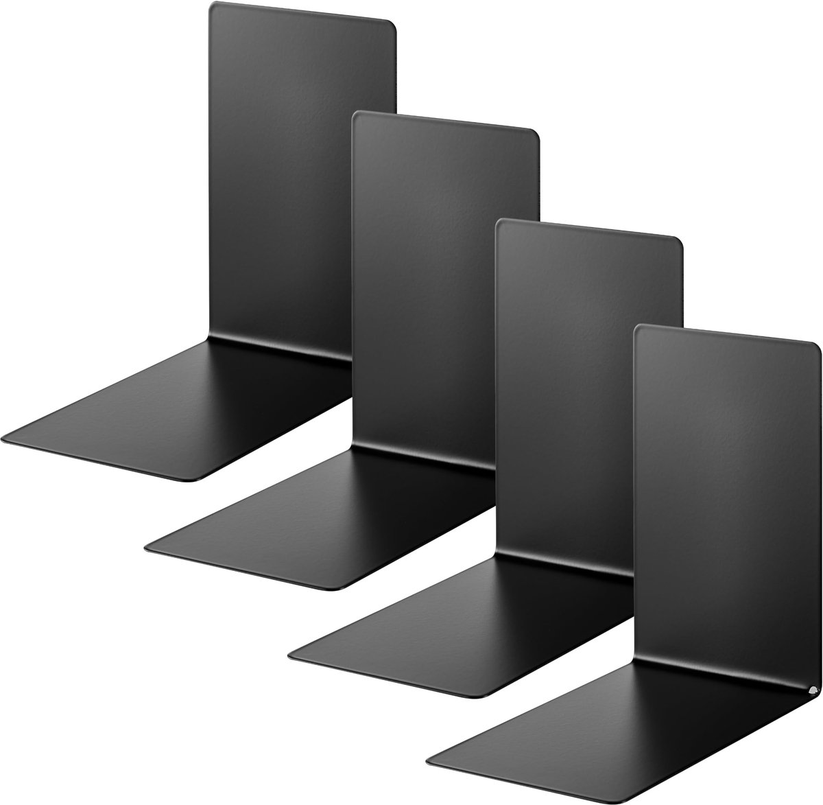 Famanu Boekensteunen van metaal, zwart, set van 4 stuks, stevige ondersteuning voor boeken en tijdschriften