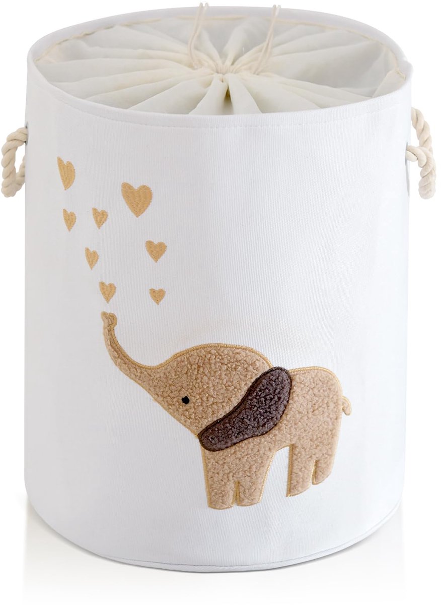 Famanu – Wasmand voor kinderen van zeildoek, extra groot 58 l, opbergmand voor babykleding, opvouwbare vuile wasmanden met trekkoord sluiting, bruin