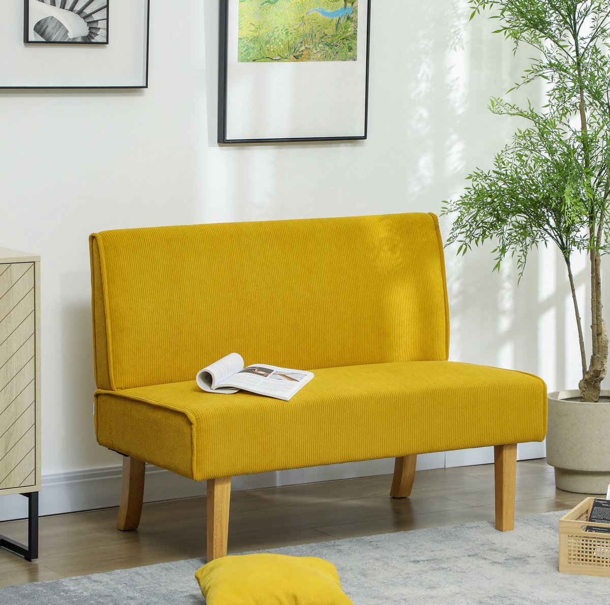 MODENUIT Zitbank 110 x 62 x 85 cm - 2-Zits Cord-Optiek - Voor Woonkamer En Slaapkamer - Polyester - Geel