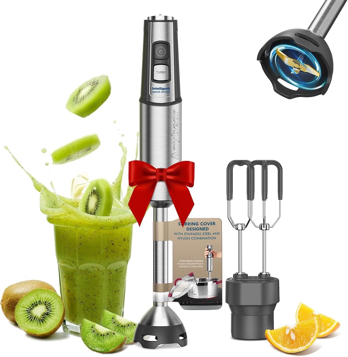 Staafmixer - RVS - 1100 W - 2-in-1 Staafmixer met Koperen Motor en Garde-opzetstuk - Voor Koken en Bakken