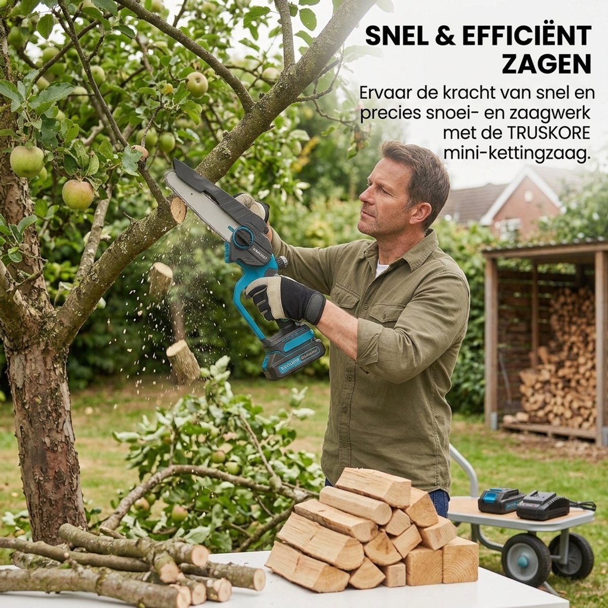 Truskore Mini kettingzaag 20cm - Accu Kettingzaag - Inclusief Opbergkoffer, 2 Accu's (4.0Ah) & 2 Kettingen thumbnail 3