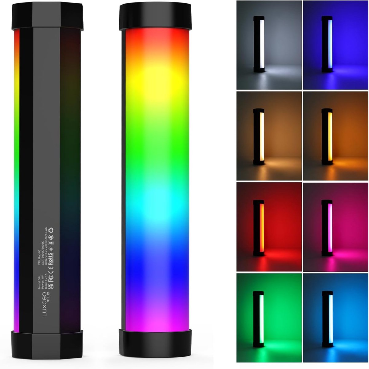 LUXCEO V8 LED Video Light, RGB Light Bar, Photography, CRI 95+, Built-in Battery 2000mAh, 3000K/6000K, Brightness - ShopVlot