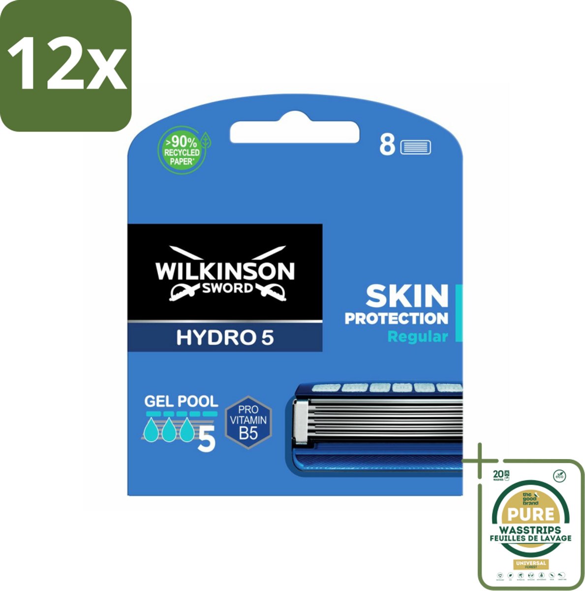 Wilkinson Sword - Navulmesjes - Hydro 5 Skin Protection - Beschermend - 8 mesjes - Voordeelverpakking - 12 stuks - Huidbescherming - Scheermes