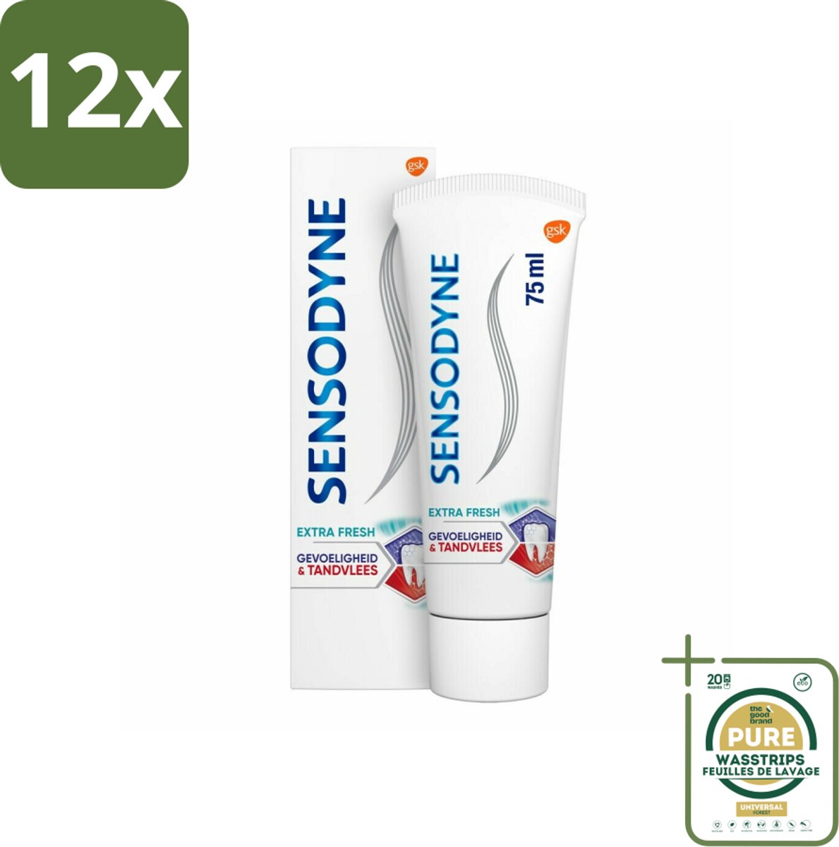 Sensodyne - Tandpasta - Gevoeligheid & Tandvlees - Extra Fresh - 75 ml - Voordeelverpakking - 12 stuks - Tandplak - Gevoelige tanden
