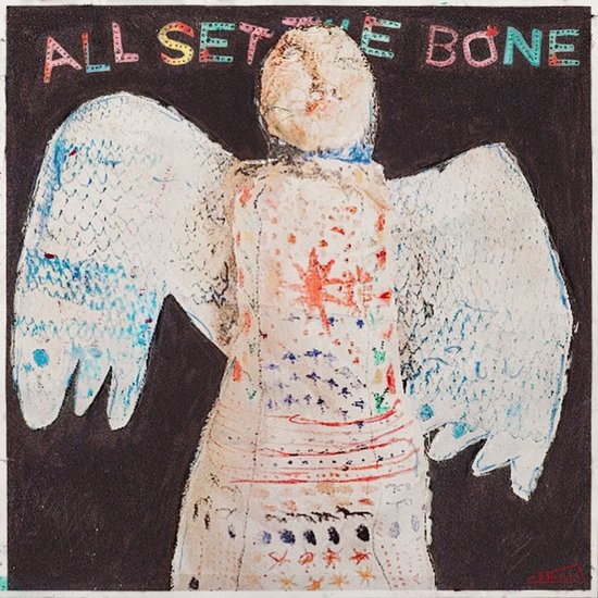 Centraal staat een engel met grote witte vleugels, versierd met blauwe en rode accenten. De tekst 'ALL SET THE BONE' staat in kleurrijke letters boven de engel.