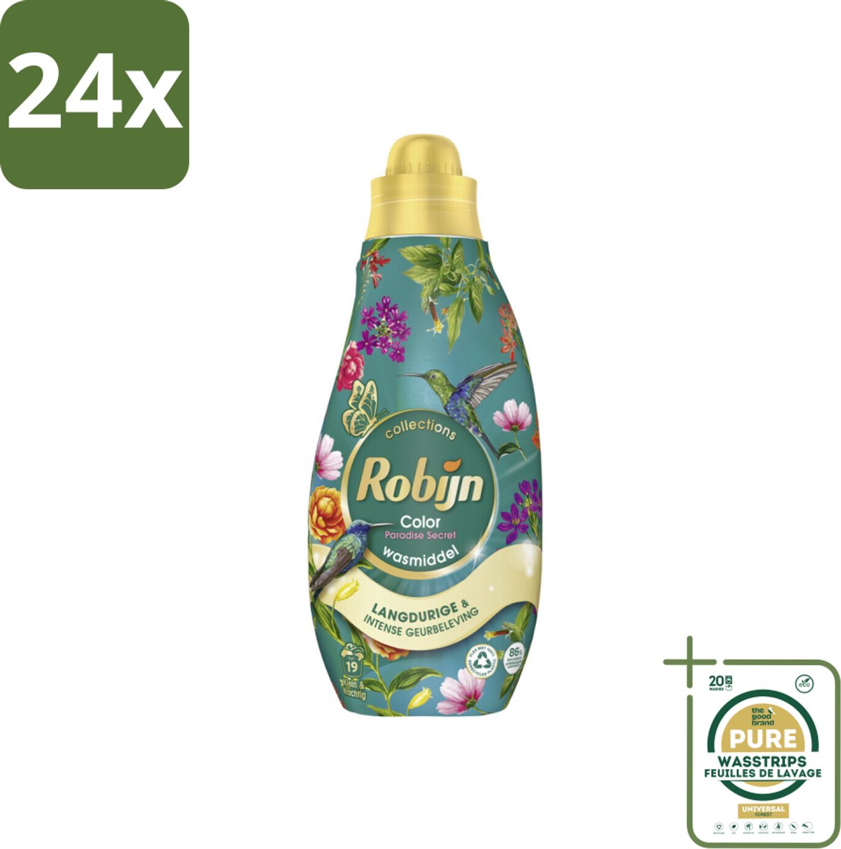 Robijn - Klein & Krachtig Collections Color Paradise Secret - Vloeibaar Wasmiddel - 19 Wasbeurten - Voordeelverpakking - 24 stuks - Wasverzachter - Biologisch afbreekbaar