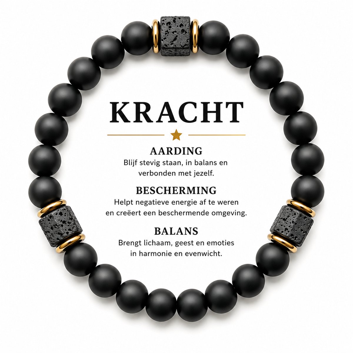 S4H Edelsteen Armband ‘Kracht’ – Onyx & Lavasteen – Beschermend, Aardend & Balancerend – Spirituele Herenarmband – Energie Armband van Natuursteen