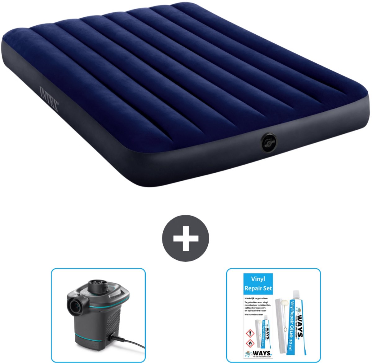 Intex Luchtbed - Twijfelaar - 137 x 191 x 25 cm - Blauw - Inclusief Pomp en Reparatieset