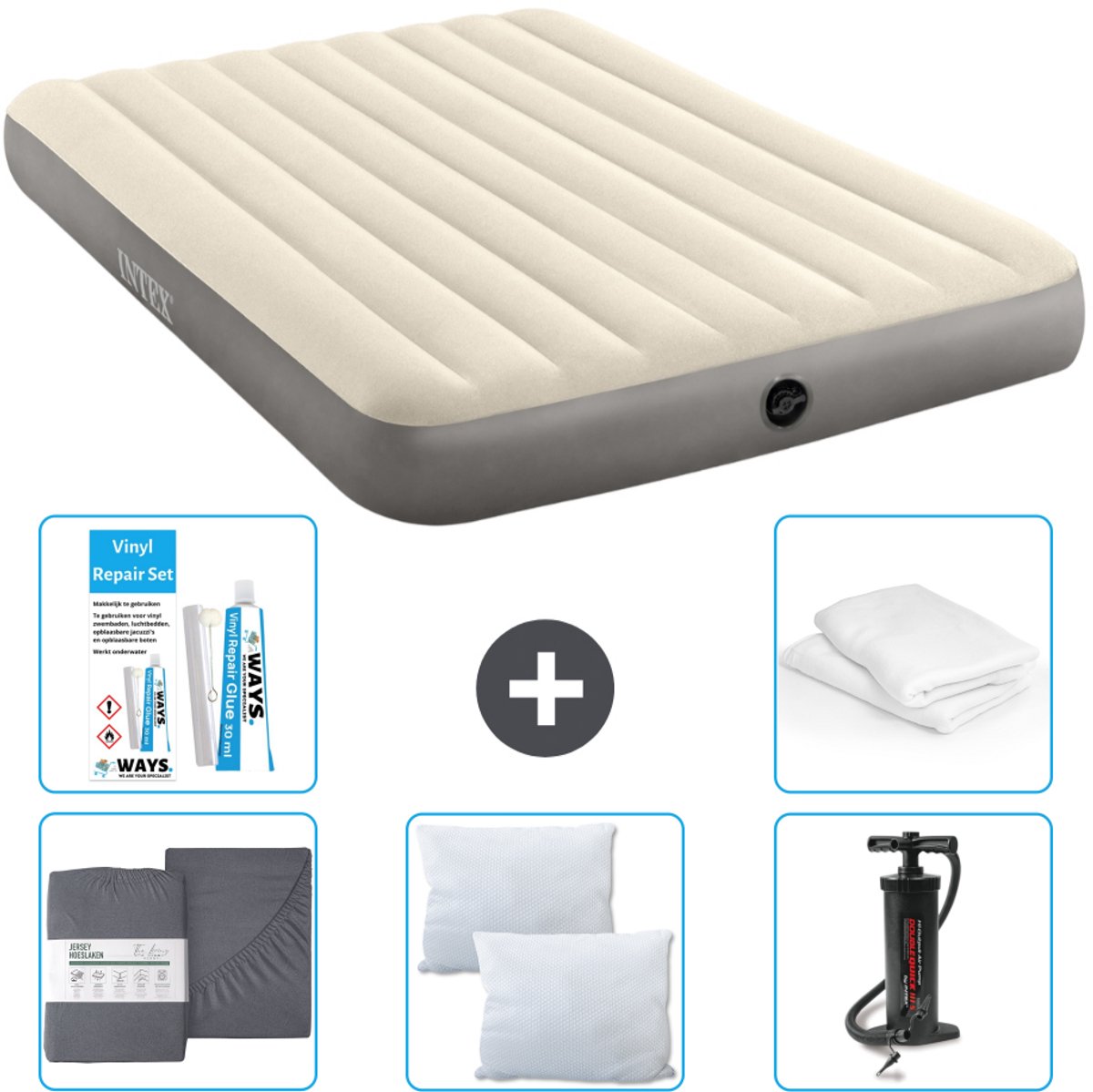 Intex Luchtbed - 2-Persoons - 152 x 203 x 25 cm - Beige - Inclusief Accessoires CB9
