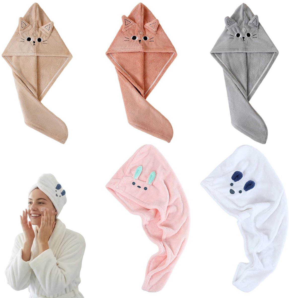 PYserne 5 stuks haartulband, hoofdhanddoek, tulbandhanddoek met knoop, koraalvlies, haardoek, sneldrogend en - ShopVlot