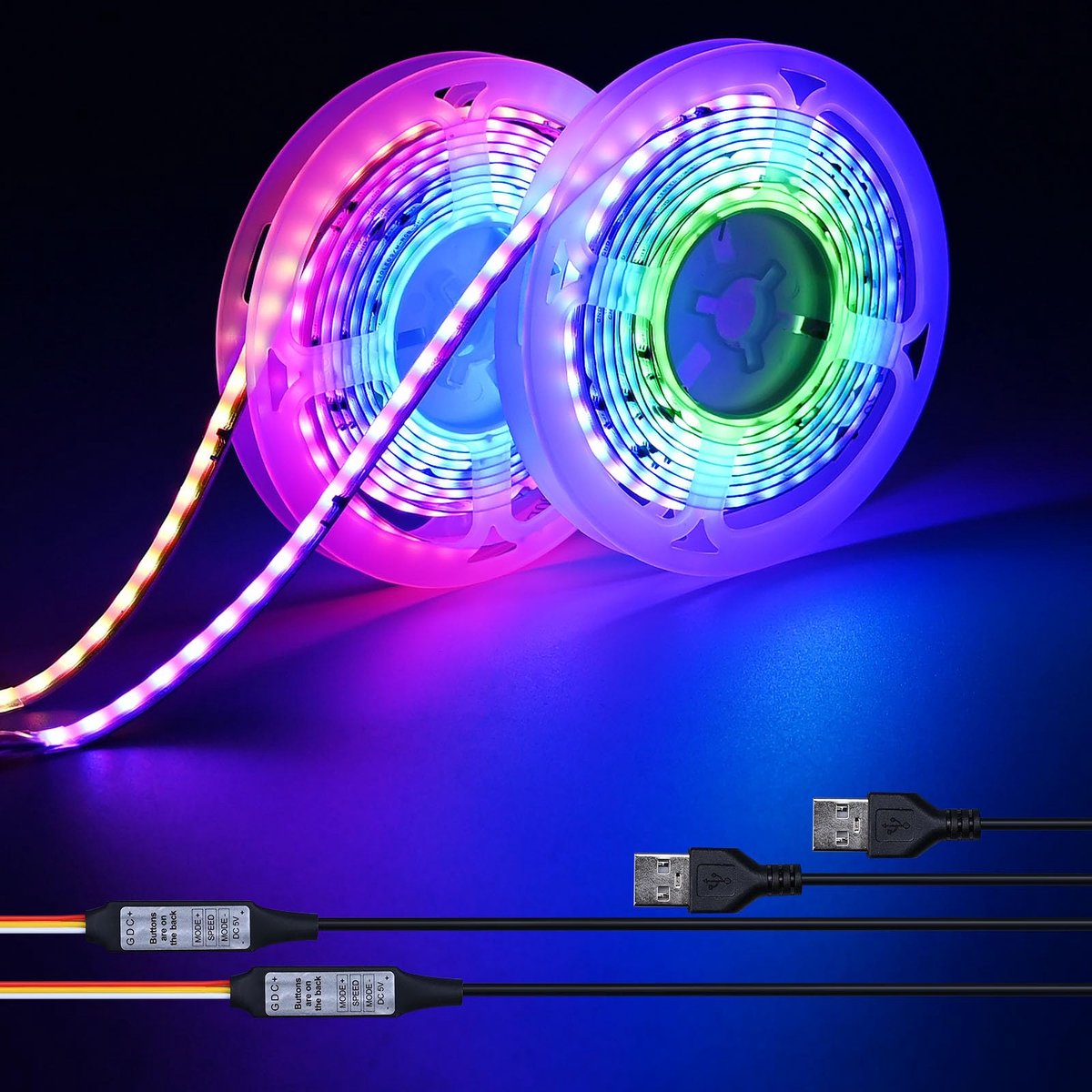 GOMING 5V 8mm Breed USB WS2811 RGB COB LED Strip Droomkleur 4M(2X2M) - ShopVlot