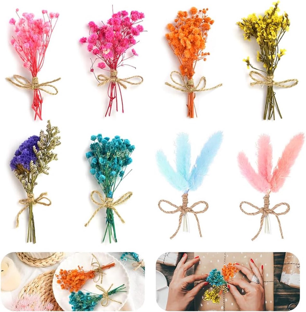 CAREDGO 8 bundels mini gedroogde bloemboeketten, kleurrijke mini droogbloemen boeketten voor het knutselen - ShopVlot