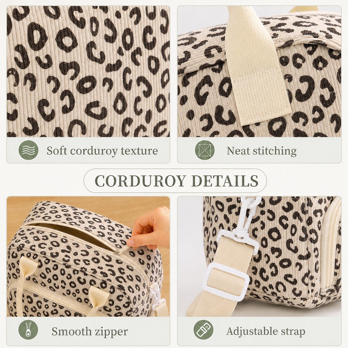 Rainbecom Koeltas Dames 9,5L - Geïsoleerde Lunchtas en Lunch Bag van Corduroy - Thermotas met Schouderband en Opbergvakken - Koeltassen Voor Werk, School en Picknick - Beige Panter — cadeau in Cadeau-ideeën - foto 3