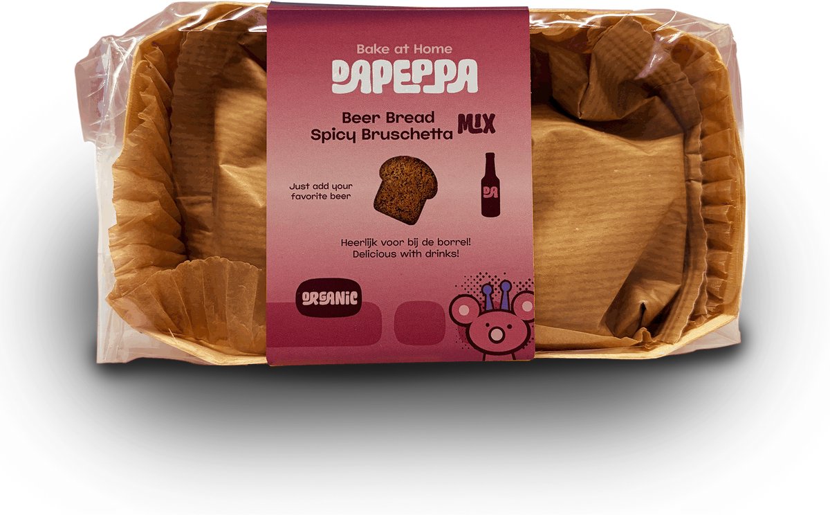 DaPeppa Bierbrood Spicy Bruschetta - Biologische broodmix - Incl. houten bakvorm - Pittig & vegan - 360 g