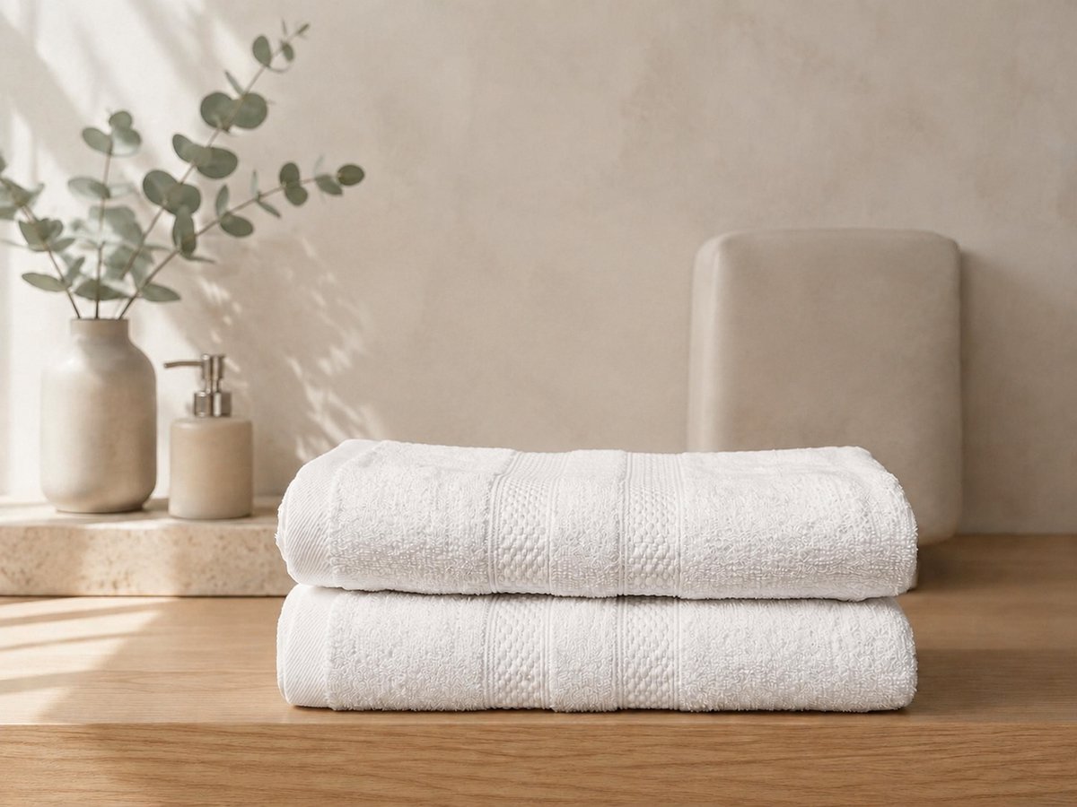 The Linen Room Handdoeken – 50 x 100 cm – Set van 2 – 100% Katoen – 500 GSM Dubbelgetwijnd 20/2 Garen – OEKO-TEX® – Hotelkwaliteit & Wasbestendig – Wit