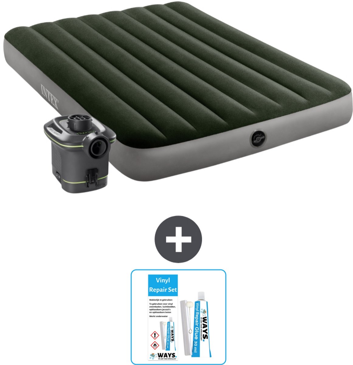 Intex Luchtbed - Twijfelaar - 137 x 191 x 25 cm - Groen - Inclusief pomp - Reparatieset