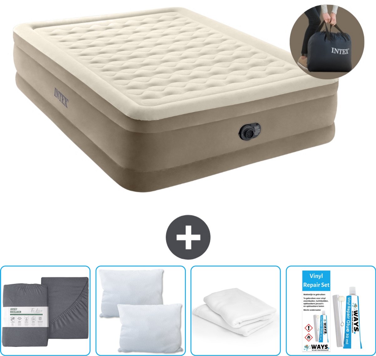 Intex Luchtbed - 2-Persoons - 152 x 203 x 46 cm - Beige - Inclusief pomp - Accessoires CB19