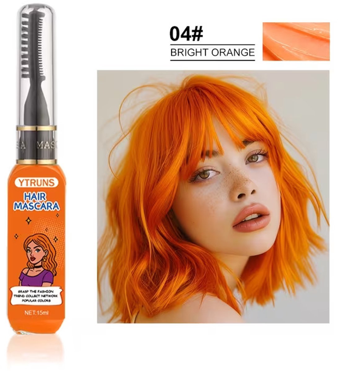 Tijdelijke Haarmascara 04 Bright Orange – Uitwasbare Haarkleur voor Highlights & Styling