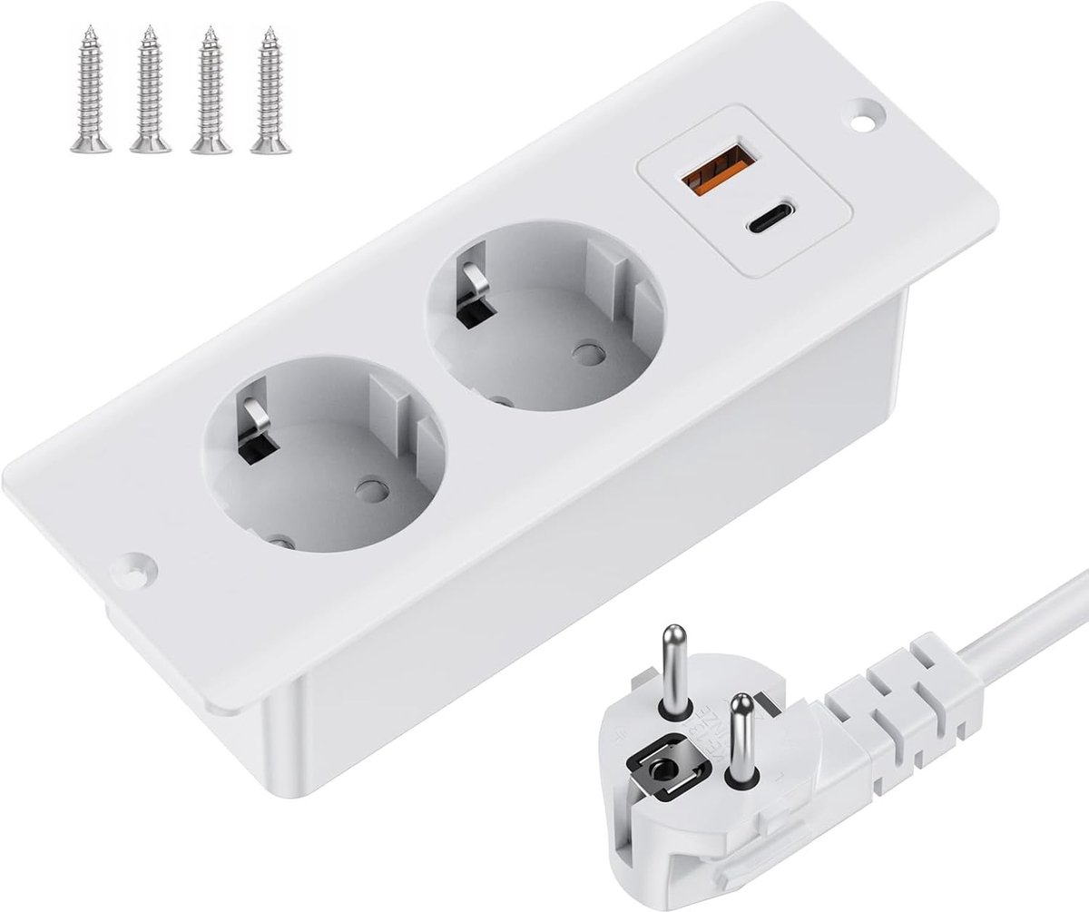 Inbouwstopcontact - Wit - Met USB-aansluitingen - Intrekbare Tafelcontactdoos met Meervoudige Stopcontacten - Voor Thuis en Kantoor